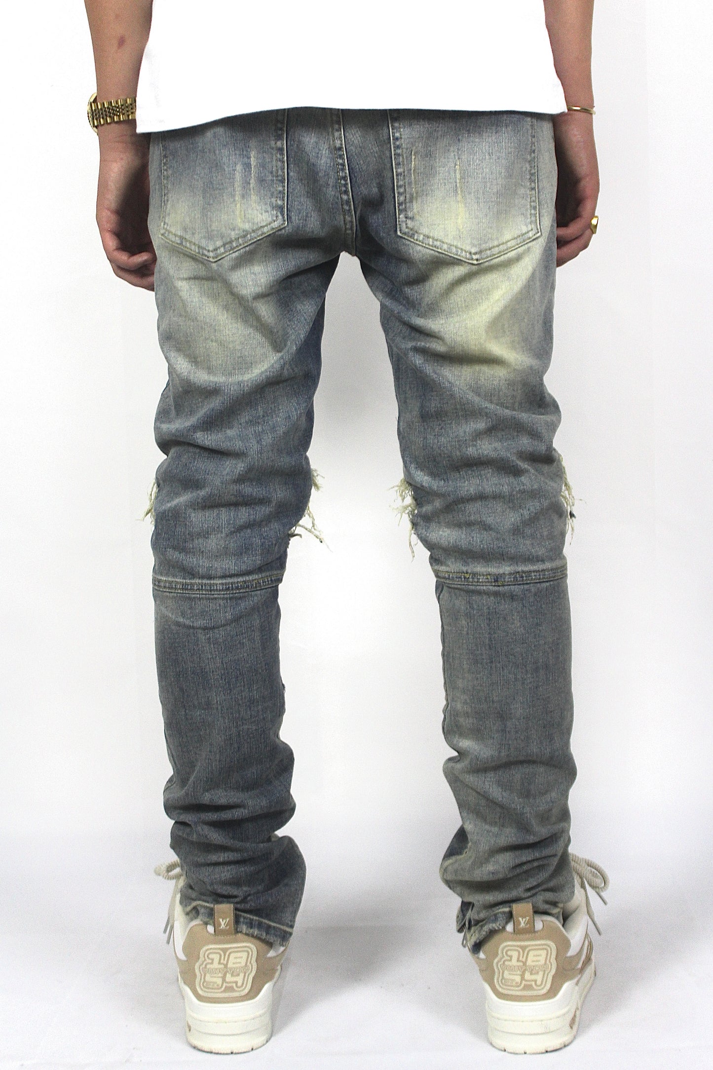 Washed Denim Zip Jeans