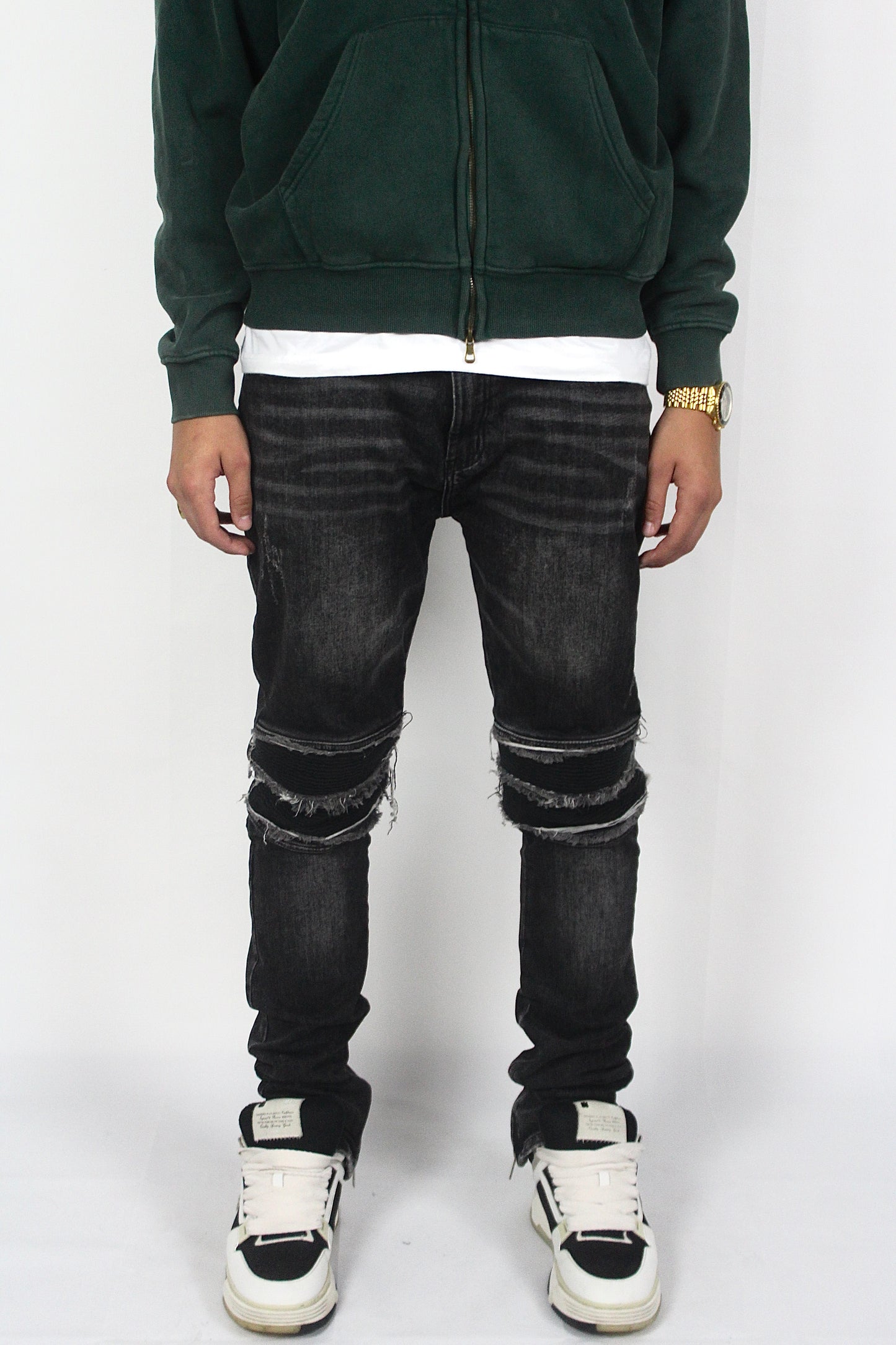 Dark Washed Denim Zip Jeans