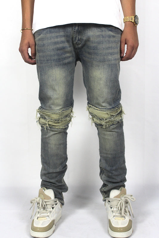 Washed Denim Zip Jeans